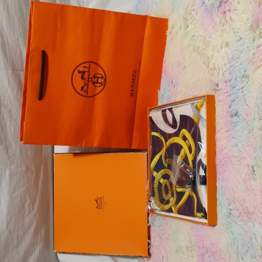 FIRM PRICE! Authentic Hermes Eperon Dor Tellier Printed Silk Shawl Scarf/Box/Bag - Picture 12 of 15